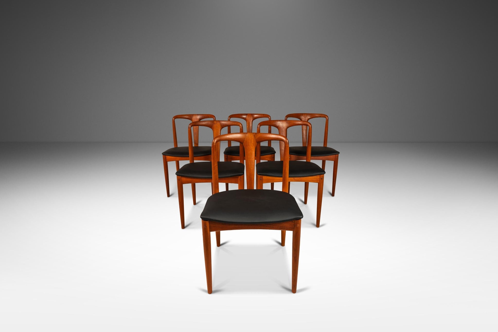 Set of Six ( 6 ) Danish Modern 'Juliane' Dining Chairs in Teak & Leath