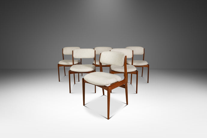 Set of Six (6) Danish Modern Sculptural Dining Chairs in Teak & Bouclé by Benny Linden for Benny Linden Designs, Thailand, c. 1970s-ABT Modern