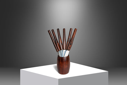 Set of Six (6) Danish Modern Serving Knives w/ Solid Rosewood Holder by Rostfrei Solingen, Germany, c. 1970's-ABT Modern