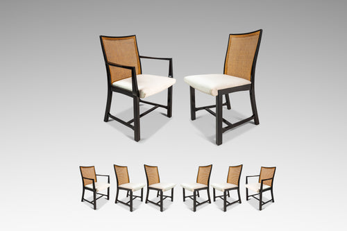 Set of Six (6) Ebony Lacquered Dining Chairs with Cane Backs by Michael Taylor for Baker Furniture, c. 1960s-ABT Modern