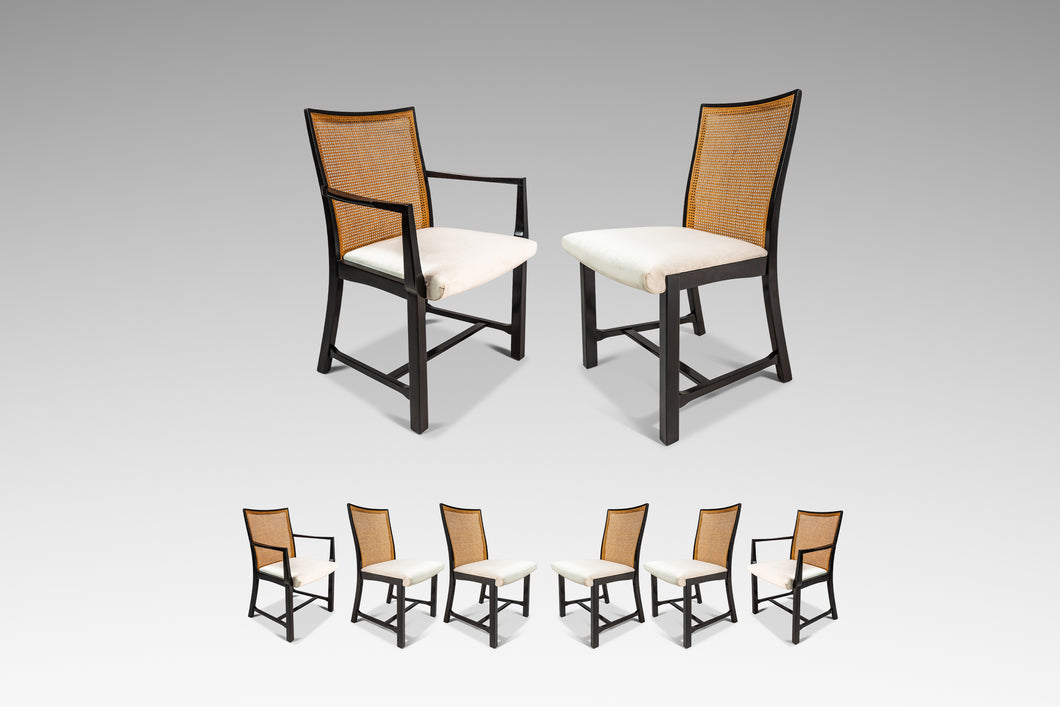 Set of Six (6) Ebony Lacquered Dining Chairs with Cane Backs by Michael Taylor for Baker Furniture, c. 1960s-ABT Modern