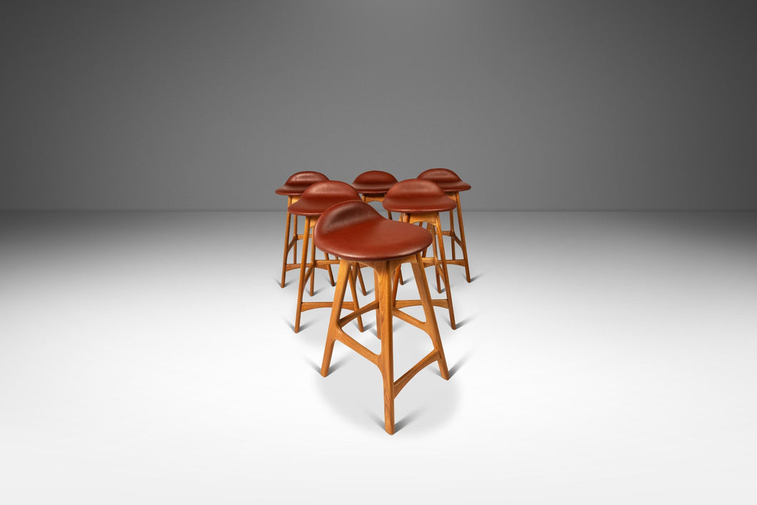 Set of Six ( 6 ) Mid-Century Danish Modern Model OD-61 Counter Height Bar Stools by Erik Buch for O.D. Mobler, Denmark, 1960's-ABT Modern