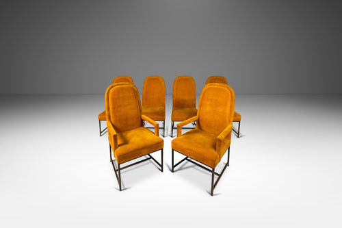 Set of Six (6) Mid-Century Modern Dining Chairs in Original Canary Yellow Upholstery in the Manner of Milo Baughman, USA, c. 1960's-ABT Modern