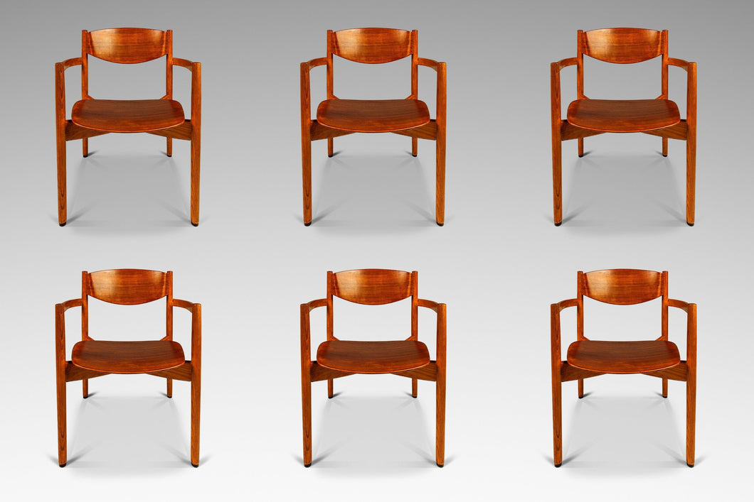 Set of Six (6) Mid-Century Modern Stacking General Purpose Chairs in Oak & Walnut by Jens Risom for Jens Risom Design, USA, c. 1960's-ABT Modern