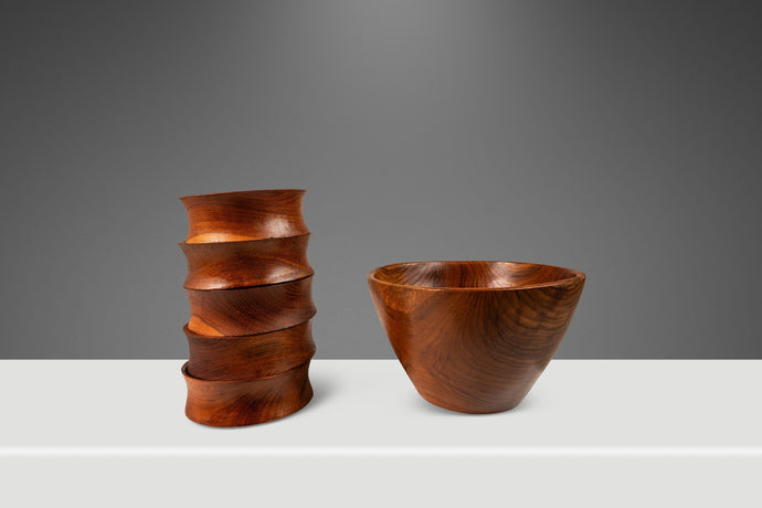 Set of Six ( 6 ) Mid-Century Organic Modern Wood-Turned Salad / Serving Bowls in Solid Burmese Teak, c. 1970's-ABT Modern