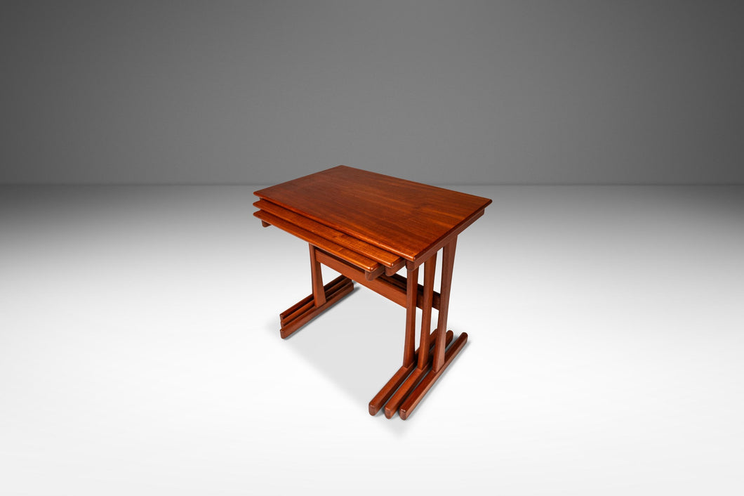 Set of Three ( 3 ) Danish Mid-Century Modern Nesting Tables in Teak by Kai Kristiansen for Vildbjerg Møbelfabrik, Denmark, c. 1960s-ABT Modern