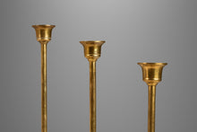 Load image into Gallery viewer, Set of Three ( 3 ) Mid-Century Modern Bauhaus Graduated Brass Tulip-Shaped Candlestick Holders, USA, c. 1960s-ABT Modern
