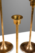 Load image into Gallery viewer, Set of Three ( 3 ) Mid-Century Modern Bauhaus Graduated Brass Tulip-Shaped Candlestick Holders, USA, c. 1960s-ABT Modern
