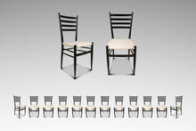 Load image into Gallery viewer, Set of Twelve (12) Mid-Century Italian Modern Bespoke Ebonized High-Back Dining Chairs in White Bouclé After Gio Ponti, Italy, c. 1960's-ABT Modern
