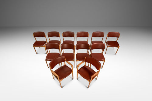 Set of Twelve (12) Model 49 Dining Chairs w/ Two Armchairs in Teak & New Leather by Erik Buch for O. D. Møbler, Denmark, c. 1960s-ABT Modern