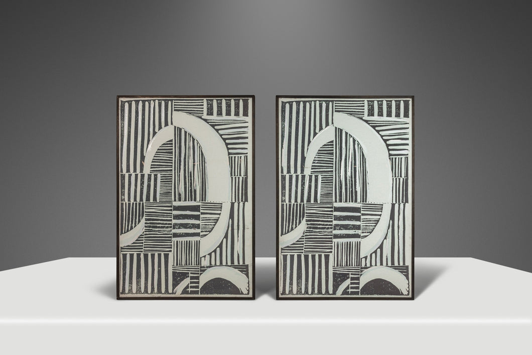 Set of Two (2) Abstract Linocut 