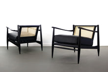 Load image into Gallery viewer, Set of Two ( 2 ) Cane Backed Mid Century Modern Lounge Chairs in Black-ABT Modern

