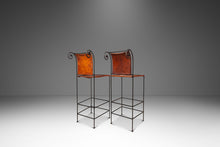 Load image into Gallery viewer, Set of Two (2) Counter Height Wrought Iron Spanish Hacienda Barstools with Hand-Worked Full Grain Leather, c. 1960s-ABT Modern
