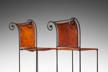Load image into Gallery viewer, Set of Two (2) Counter Height Wrought Iron Spanish Hacienda Barstools with Hand-Worked Full Grain Leather, c. 1960s-ABT Modern
