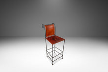 Load image into Gallery viewer, Set of Two (2) Counter Height Wrought Iron Spanish Hacienda Barstools with Hand-Worked Full Grain Leather, c. 1960s-ABT Modern
