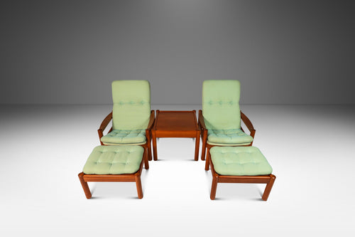 Set of Two ( 2 ) Danish Mid-Century Modern Lounge Chairs & Ottomans w/ Matching Side Table in Teak by Domino Møbler, Denmark, c. 1970's-ABT Modern