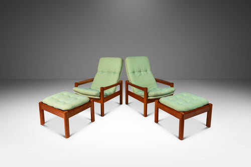 Set of Two ( 2 ) Danish Mid-Century Modern Lounge Chairs w/ Matching Ottomans in Solid Teak by Domino Møbler, Denmark, c. 1970's-ABT Modern