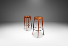 Load image into Gallery viewer, Set of Two (2) Danish Modern Barstools in Solid Teak &amp; Leather by Hugo Frandsen for Spøttrup Mobler, Denmark, c. 1960's-ABT Modern
