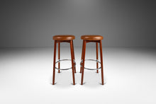 Load image into Gallery viewer, Set of Two (2) Danish Modern Barstools in Solid Teak &amp; Leather by Hugo Frandsen for Spøttrup Mobler, Denmark, c. 1960's-ABT Modern
