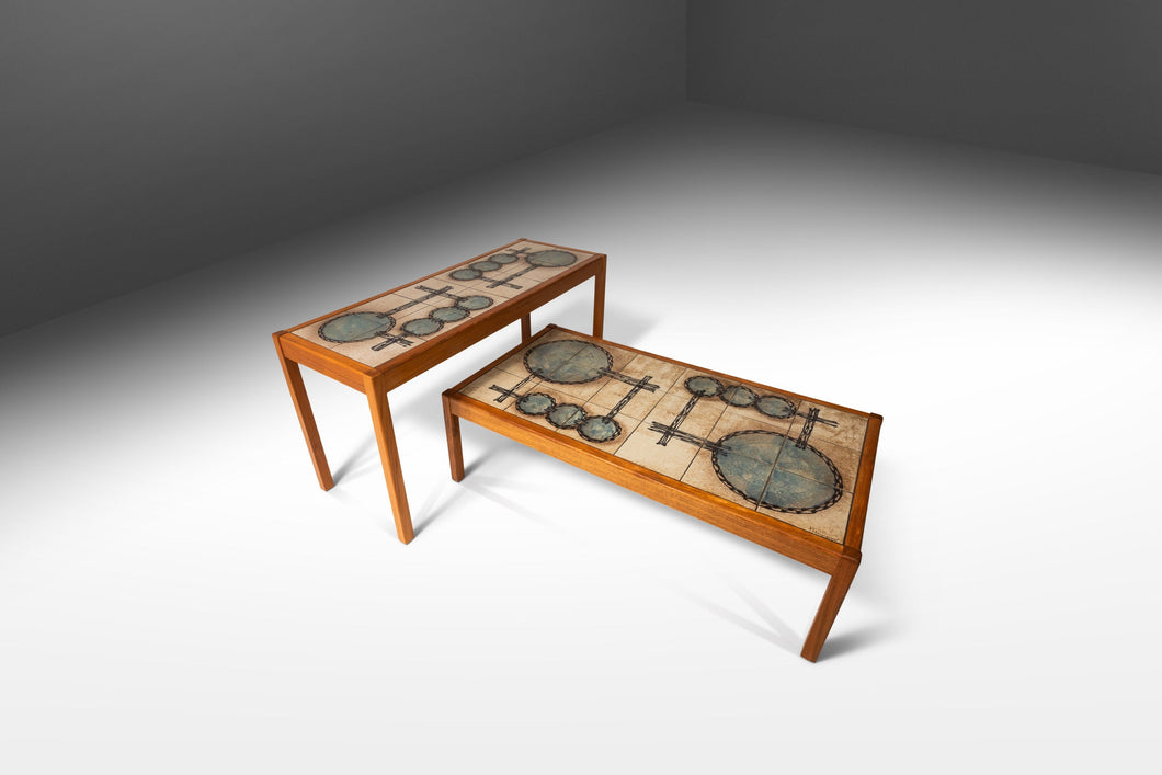 Set of Two (2) Danish Modern Coffee & Console Tables in Teak w/ Tile Inlay by Poul H. Poulsen for Gangsø Møbler, Denmark, c. 1970's-ABT Modern