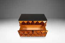 Load image into Gallery viewer, Set of Two (2) Futuristic Brutalist Italian Modern Sculptural Diamond Faced End Tables With Leather Tops, Italy, c. 1970s-ABT Modern
