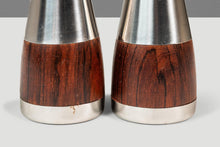 Load image into Gallery viewer, Set of Two (2) Mid-Century Danish Modern Salt and Pepper Shakers in Rosewood &amp; Stainless Steel, Denmark, c. 1960s-ABT Modern
