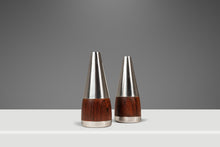 Load image into Gallery viewer, Set of Two (2) Mid-Century Danish Modern Salt and Pepper Shakers in Rosewood &amp; Stainless Steel, Denmark, c. 1960s-ABT Modern
