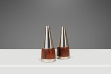 Load image into Gallery viewer, Set of Two (2) Mid-Century Danish Modern Salt and Pepper Shakers in Rosewood &amp; Stainless Steel, Denmark, c. 1960s-ABT Modern

