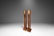Load image into Gallery viewer, Set of Two (2) Mid-Century Modern 6 ft Freestanding Architectural Tower Floor Lamps in Oak After Frank Llyod Wright, USA, c. 1960s-ABT Modern
