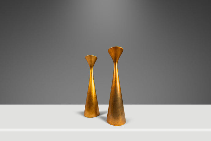 Set of Two ( 2 ) Mid-Century Modern Acid-Etched Candlestick Holders in Porcelain, Japan, c. 1970s-ABT Modern