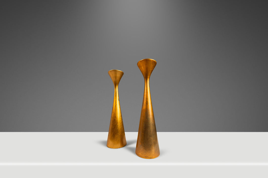 Set of Two ( 2 ) Mid-Century Modern Acid-Etched Candlestick Holders in Porcelain, Japan, c. 1970s-ABT Modern