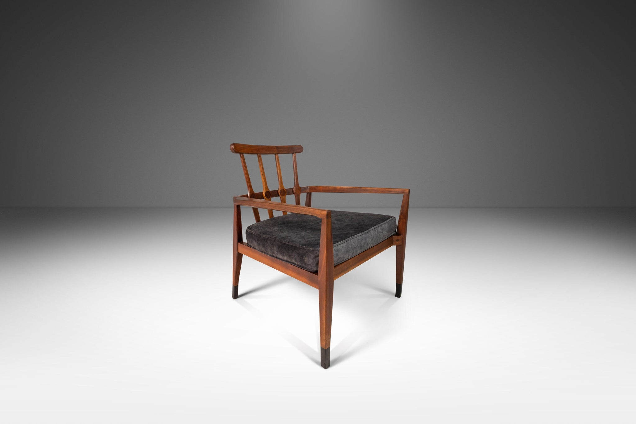 Set of Two (2) Mid-Century Modern Angular Arm Chairs in Walnut & Velou