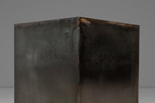 Load image into Gallery viewer, Set of Two (2) Mid-Century Modern Industrial Brutalist Cubes / End Tables / Pedestals in Patinaed Metal, USA, c. 1970s-ABT Modern
