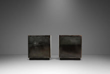 Load image into Gallery viewer, Set of Two (2) Mid-Century Modern Industrial Brutalist Cubes / End Tables / Pedestals in Patinaed Metal, USA, c. 1970s-ABT Modern
