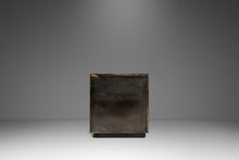 Load image into Gallery viewer, Set of Two (2) Mid-Century Modern Industrial Brutalist Cubes / End Tables / Pedestals in Patinaed Metal, USA, c. 1970s-ABT Modern
