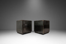 Load image into Gallery viewer, Set of Two (2) Mid-Century Modern Industrial Brutalist Cubes / End Tables / Pedestals in Patinaed Metal, USA, c. 1970s-ABT Modern
