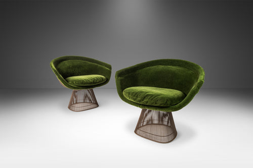 Set of Two (2) Mid-Century Modern Lounge Chairs by Warren Platner for Knoll in Luxurious Green Kravet Couture Mohair, USA, c. 1973-ABT Modern