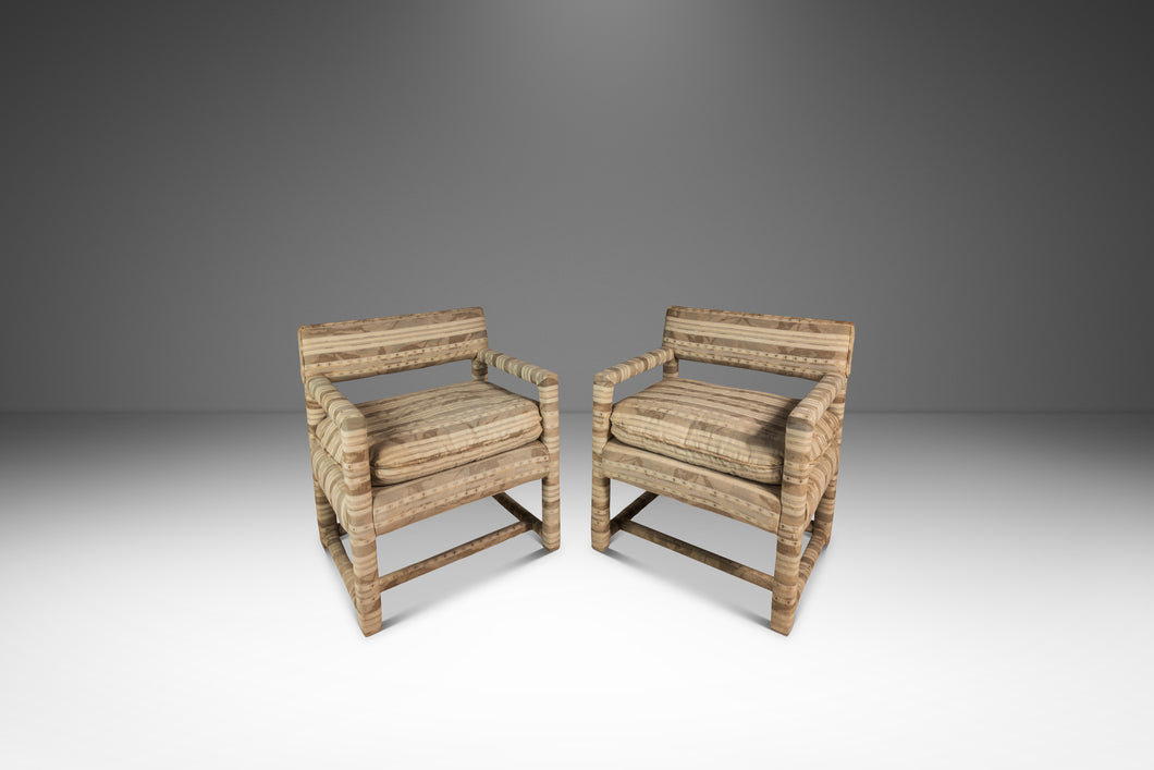 Set of Two ( 2 ) Mid-Century Modern Parsons Chairs in Original Fabric Attributed to Milo Baughman, USA, c. 1960s-ABT Modern