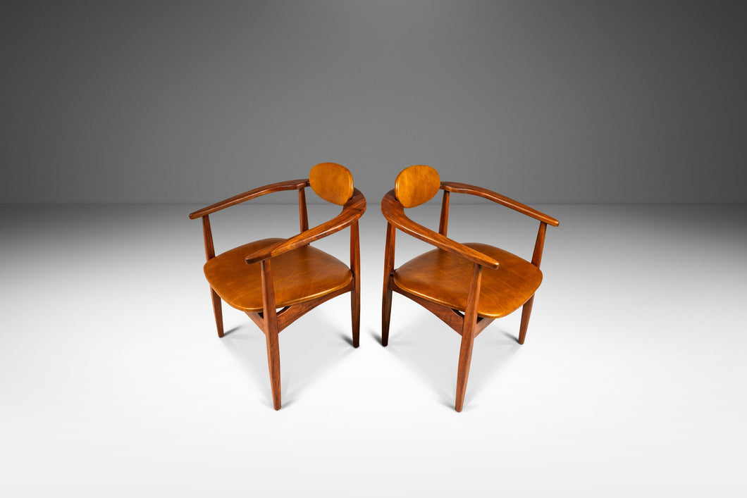 Set of Two (2) Mid-Century Modern Sculptural Lounge Chairs in Leather & Walnut in the Manner of Adrian Pearsall, USA, c. 1960's-ABT Modern