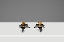 Load image into Gallery viewer, Set of Two (2) Mid-Century Modern Space Age Atomic Era Low Profile Metal Candlestick Holders, USA, c. 1960s-ABT Modern
