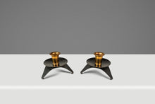 Load image into Gallery viewer, Set of Two (2) Mid-Century Modern Space Age Atomic Era Low Profile Metal Candlestick Holders, USA, c. 1960s-ABT Modern
