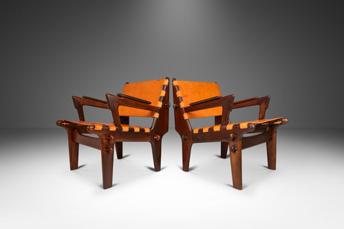 Set of Two (2) Mid-Century Modern Tooled Leather Sling / Safari Lounge Chairs by Angel Pazmino, Ecuador, c. 1960s-ABT Modern
