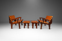 Load image into Gallery viewer, Set of Two ( 2 ) Mid-Century Modern Tooled Leather Sling / Safari Lounge Chairs w/ Ottomans by Angel Pazmino, Ecuador, c. 1960s-ABT Modern
