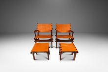 Load image into Gallery viewer, Set of Two ( 2 ) Mid-Century Modern Tooled Leather Sling / Safari Lounge Chairs w/ Ottomans by Angel Pazmino, Ecuador, c. 1960s-ABT Modern
