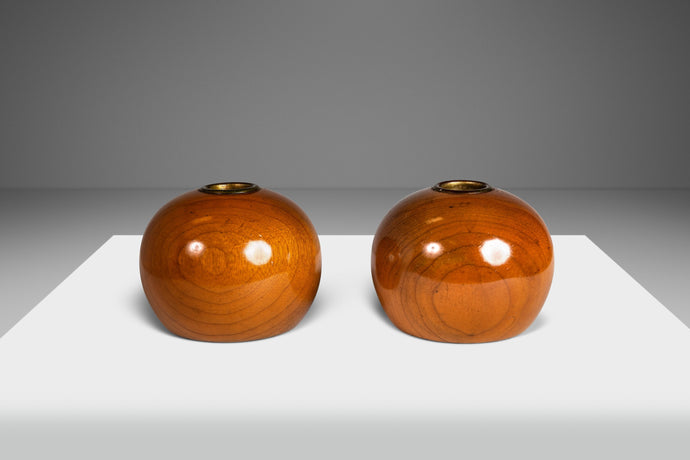 Set of Two (2) Mid-Century Modern Wood-Turned Candle Stick Holders in Solid Oregon Myrtlewood, USA, c. 1970's-ABT Modern