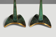 Load image into Gallery viewer, Set of Two (2) Mid-Century Post Modern Judaica Candlestick Holders in Brass and Acrylic Paint by Oppenheim, Israel, c. 1985-ABT Modern
