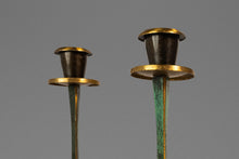 Load image into Gallery viewer, Set of Two (2) Mid-Century Post Modern Judaica Candlestick Holders in Brass and Acrylic Paint by Oppenheim, Israel, c. 1985-ABT Modern
