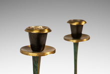 Load image into Gallery viewer, Set of Two (2) Mid-Century Post Modern Judaica Candlestick Holders in Brass and Acrylic Paint by Oppenheim, Israel, c. 1985-ABT Modern

