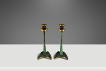 Load image into Gallery viewer, Set of Two (2) Mid-Century Post Modern Judaica Candlestick Holders in Brass and Acrylic Paint by Oppenheim, Israel, c. 1985-ABT Modern
