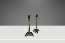 Load image into Gallery viewer, Set of Two (2) Mid-Century Post Modern Judaica Candlestick Holders in Brass and Acrylic Paint by Oppenheim, Israel, c. 1985-ABT Modern

